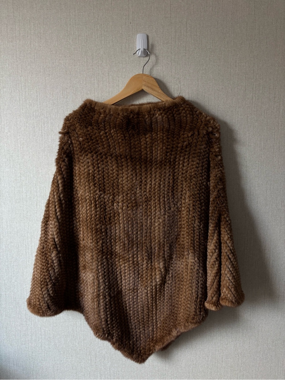 J. Mendel Brown Genuine Mink Fur Knit Poncho Sweater